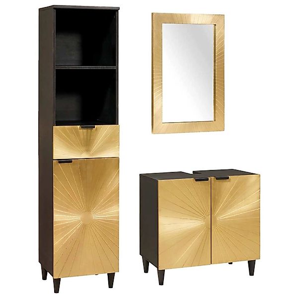 vidaXL Badezimmermöbel-Sets 3-Tlg Schwarz und Gold Massives Mangoholz 33100 günstig online kaufen