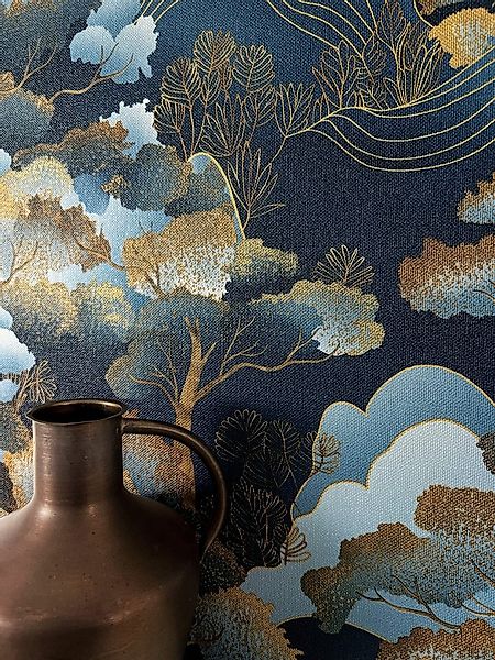 Newroom Vliestapete Nyoki Blue Tapete Mustertapete Bäume,Blätter,Wolken, Bl günstig online kaufen