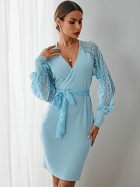 YOINS V-Ausschnitt Wrap Design Patch Lace Kleid günstig online kaufen