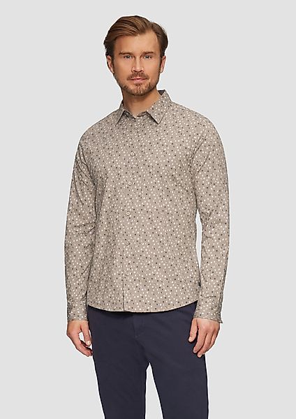 s.Oliver Langarmhemd Slim Fit: Gemustertes Popeline-Hemd günstig online kaufen
