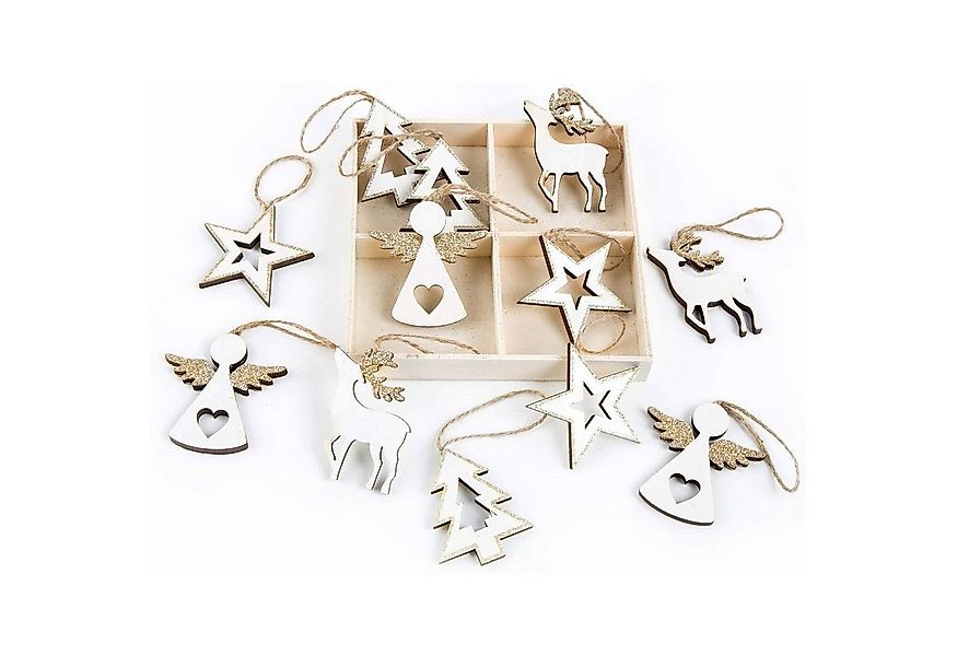 Logbuch-Verlag Dekofigur 12 Holzanhänger Weihnachten in Weiß, Creme und Gol günstig online kaufen