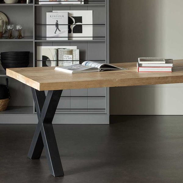 Tisch Massivholz Mango gekälkt X Gestell Metall schwarz günstig online kaufen