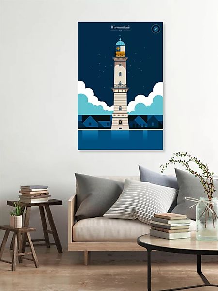 Poster / Leinwandbild - Leuchtturm Warnemünde günstig online kaufen