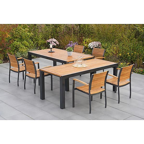 Merxx Gartenmöbel-Set Santorin 9-teilig Stapelsessel & Flex Ausziehtisch günstig online kaufen