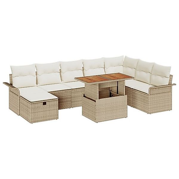 vidaXL Loungesofa 9-teiliges Garten-Sofa-Set mit Kissen Beige Poly-Rattan, günstig online kaufen