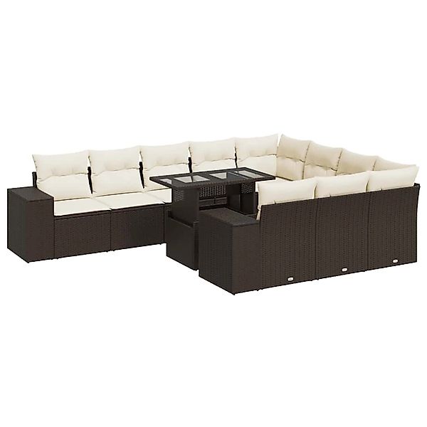 vidaXL 11-Tlg Garten-Sofagarnitur mit Kissen Braun Poly Rattan 3326874 günstig online kaufen