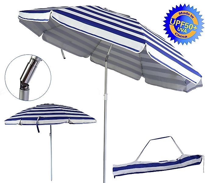 ELLUG Sonnenschirm blau-weiß gestreifter Sonnenschirm UV-Schutz UPF 50+ 180 günstig online kaufen