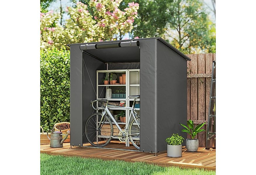 Outsunny Gerätezelt mit Pultdach, aufrollbarer Reißverschlusstür, Fenster, günstig online kaufen