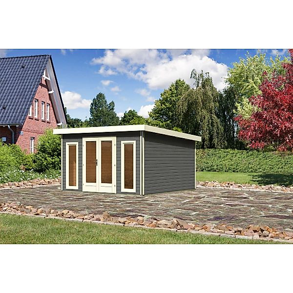 Karibu Holz-Gartenhaus Norrköping Terragrau Pultdach Lackiert 365 cm x 365 günstig online kaufen