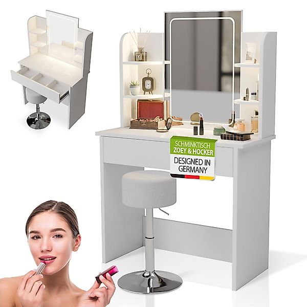 Juskys Schminktisch Zoey, LED-Beleuchtung, inklusive Hocker, günstig online kaufen