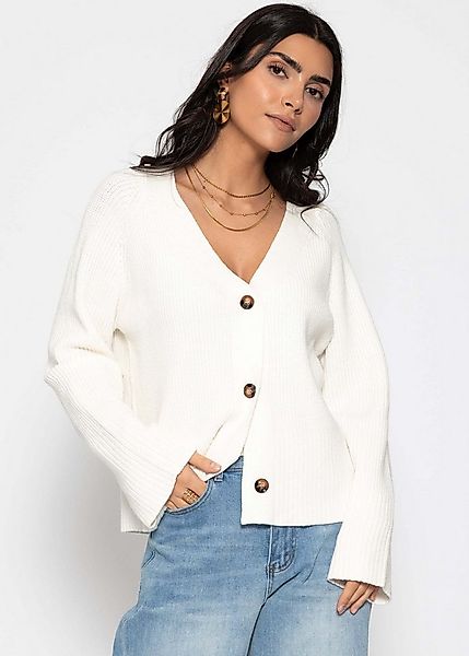 SASSYCLASSY Cardigan Gerippter Cardigan mit V-Ausschnitt für Damen Strickja günstig online kaufen