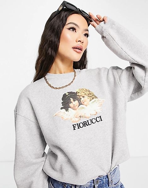 Fiorucci – Graues, mit Vintage-Engeln bedrucktes Sweatshirt günstig online kaufen