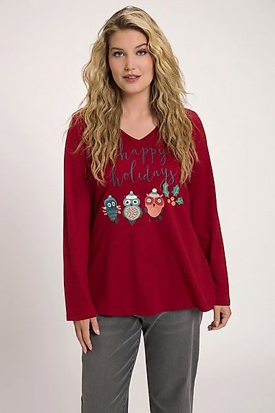 Ulla Popken Rundhalsshirt Shirt Weihnachtseulen Classic V-Ausschnitt Langar günstig online kaufen