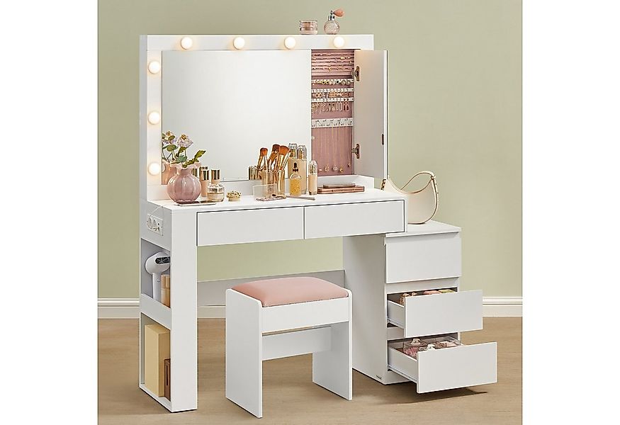 VASAGLE Schminktisch Frisiertisch mit Spiegel, Schmuckschrank, Steckdosenle günstig online kaufen