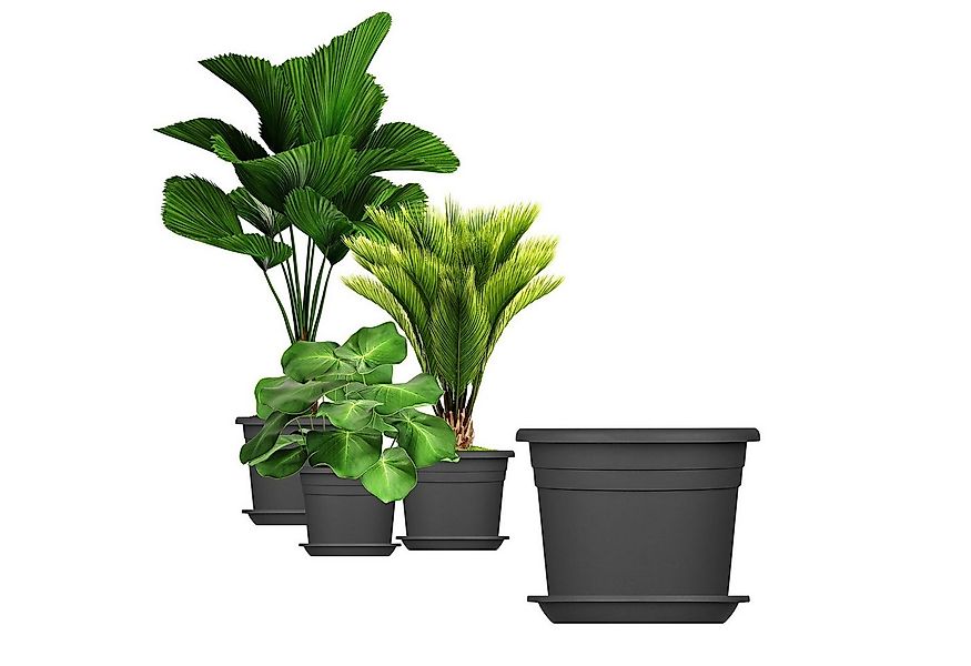 BigDean Blumentopf mit Untersetzer Kunststoff rund (Set, 3 St., Pflanztopf günstig online kaufen