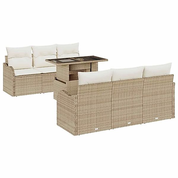 vidaXL Garten-Sofa-Set mit Kissen 7-Tlg Beige Poly Rattan 3348387 günstig online kaufen