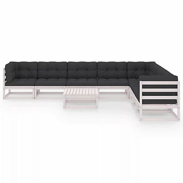 9-tlg. Garten-lounge-set Mit Kissen Weiß Kiefer Massivholz günstig online kaufen