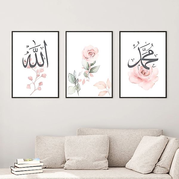 WANDKIND Poster Allah, Muhammed, Rose 3er Set Premium P702, Islamische Post günstig online kaufen