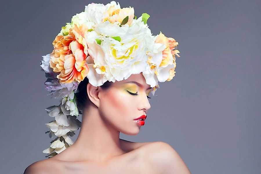 queence Acrylglasbild "Frau mit Blumenhut" Bilder von Frauen  Blumen  Fashi günstig online kaufen