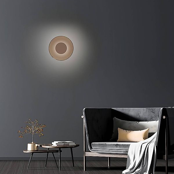LED-Wandlampe PURE Moon, bronce, Ø 32 cm, Amberglas (dunkel) günstig online kaufen