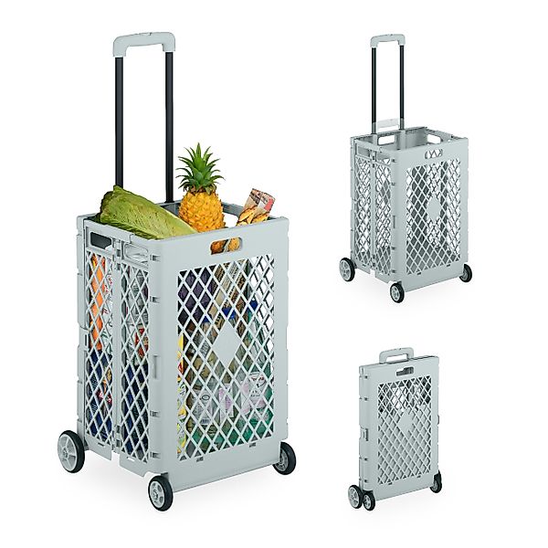 relaxdays Einkaufstrolley Klappbarer Einkaufstrolley, Grau günstig online kaufen