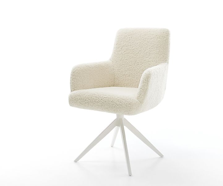 Drehstuhl Heira-Flex mit Armlehnen Teddystoff Beige Kreuzgestell breit Weiß günstig online kaufen