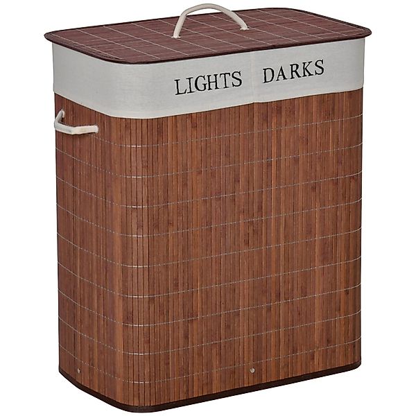 HOMCOM 100L Wäschekorb mit 3 Griffe Bambus Metall Braun Weiß 52 x 32 x 63 c günstig online kaufen