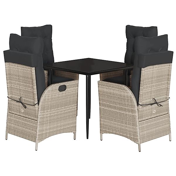 vidaXL 5-Tlg Garten-Essgruppe mit Kissen Hellgrau Poly Rattan 3213275 günstig online kaufen