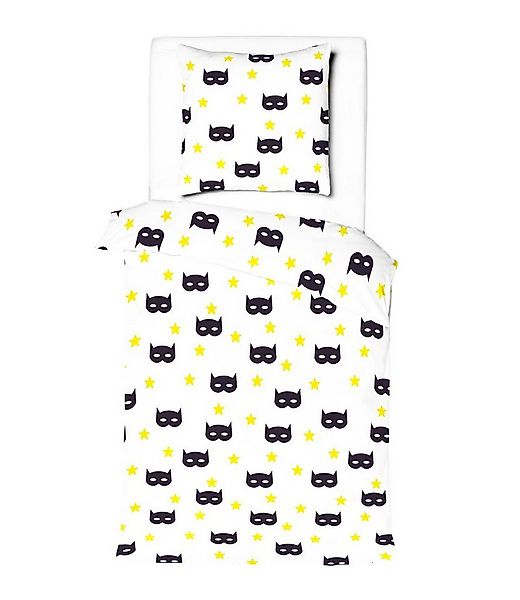 JACK Kinderbettwäsche 135x200cm schwarze Maske gelbe Sterne Magie Offwhite, günstig online kaufen