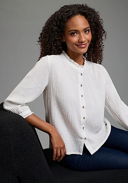 KangaROOS Rüschenbluse hüftlange Bluse, mit 3/4-Ärmeln, mit Rüschen am Ärme günstig online kaufen