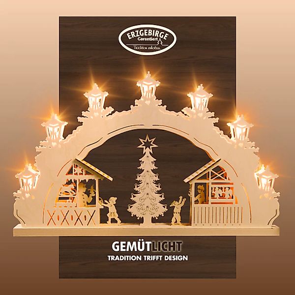 Weigla LED Schwibbogen »Weihnachtsmarkt, Lichterbogen aus Holz, NATUR, Made günstig online kaufen