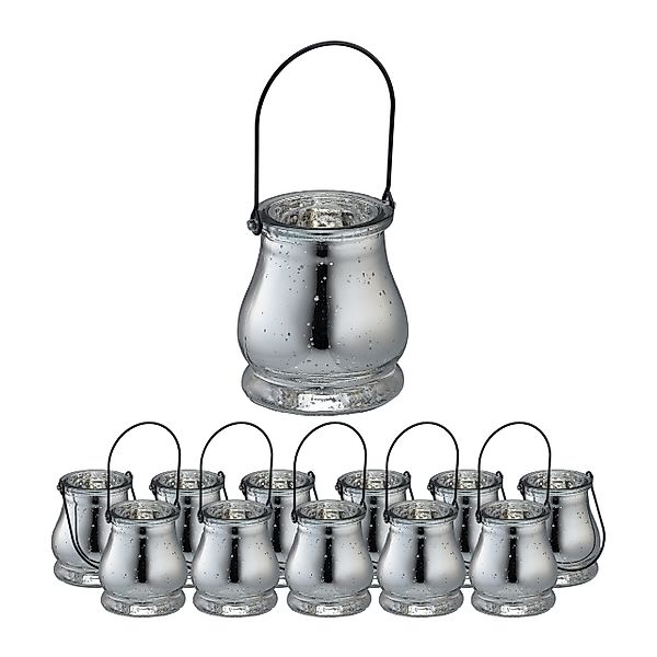 relaxdays Windlicht Silbernes Windlicht im 12er günstig online kaufen