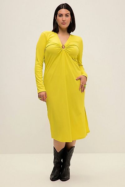 Studio Untold Midikleid Midikleid A-Line Ripp-Jersey V-Ausschnitt Zierring günstig online kaufen