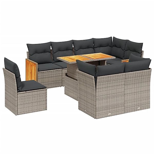 vidaXL 9-Tlg Garten-Sofagarnitur mit Kissen Grau Poly Rattan 3274056 günstig online kaufen