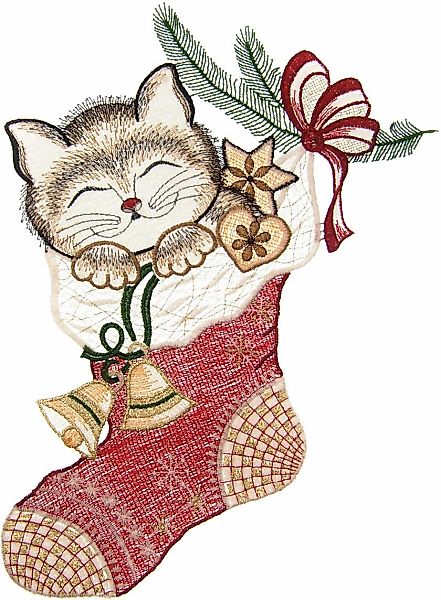 W. Reuter & Sohn - Plauener Spitze Fensterbild "Katze im Strumpf", Made in günstig online kaufen