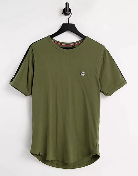 Le Breve – Lässiges T-Shirt in Khaki mit schwarzem Logoband, Kombiteil-Grün günstig online kaufen