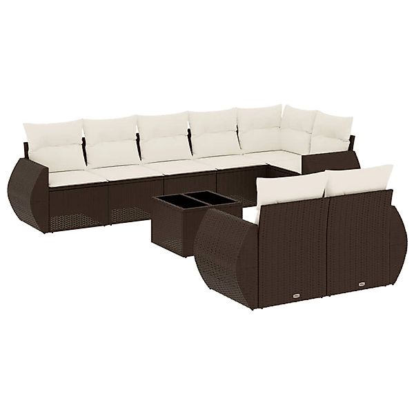 vidaXL 9-Tlg Garten-Sofagarnitur mit Kissen Braun Poly Rattan 3253970 günstig online kaufen