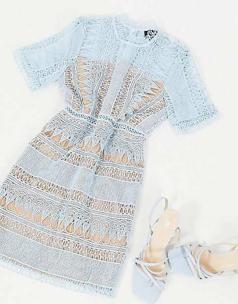Bardot – Minikleid aus Spitze in Hellblau günstig online kaufen