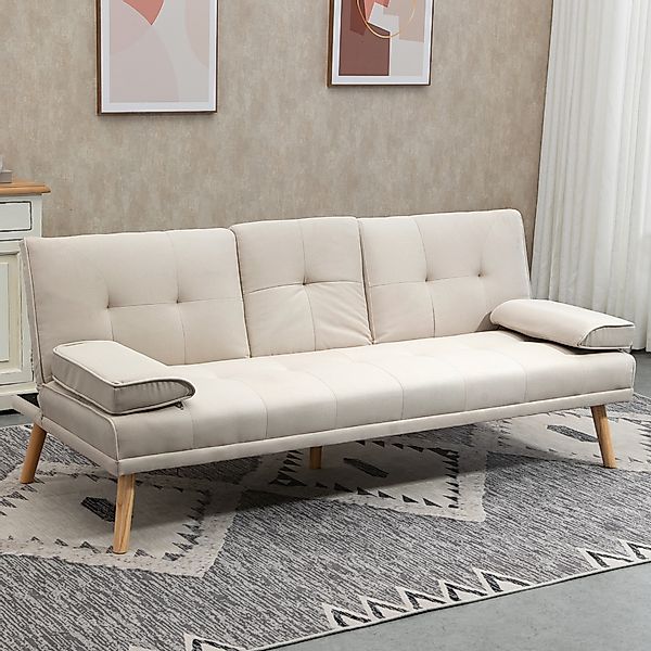 HOMCOM Schlafsofa 3-Sitzer Bettsofa mit klappbarem Tisch, Stoffsofa Leineno günstig online kaufen