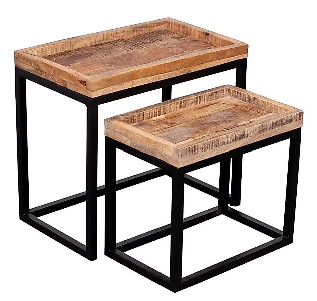 MR.DEKO Beistelltisch Set Lecce 2-tlg rechteckig Mangoholz 50 & 40 cm (2-te günstig online kaufen