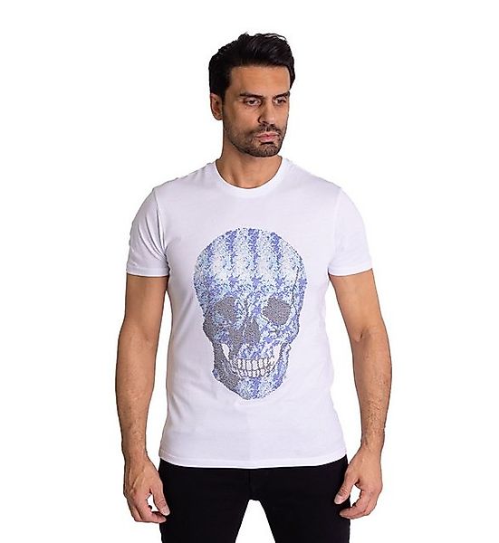 TRUENO T-Shirt Herren Bi-Colour Strass Totenkopf T-Shirt Weiß XL günstig online kaufen