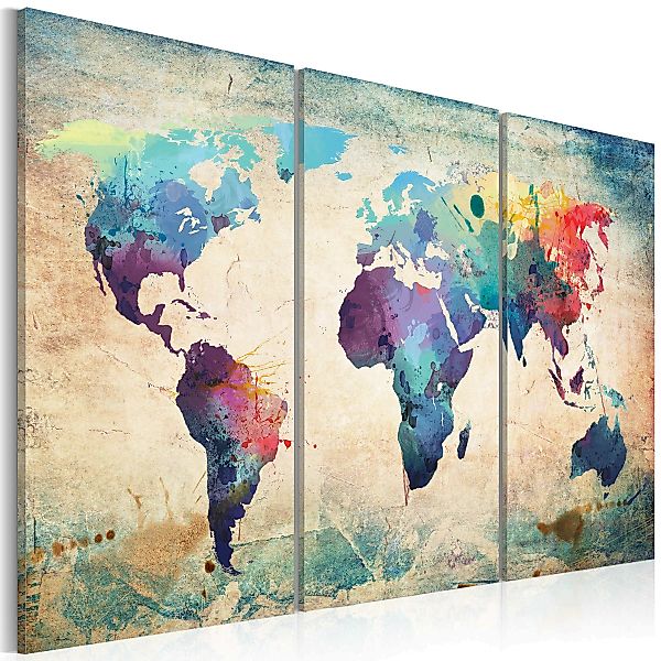 Wandbild - Bunte Weltkarte - Triptychon günstig online kaufen