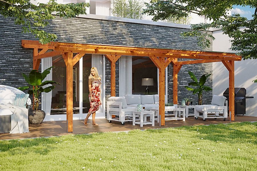 Skan Holz Terrassenüberdachung Siena 648 x 250 cm Leimholz Eiche hell günstig online kaufen