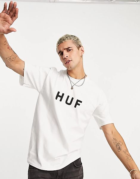 HUF – Essentials OG – T-Shirt mit Logo in Weiß günstig online kaufen