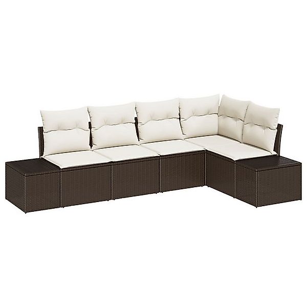 vidaXL Loungesofa 5-tlg. Garten-Sofagarnitur mit Kissen Braun Poly Rattan, günstig online kaufen
