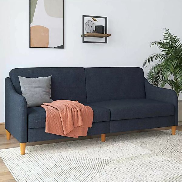 Sofa zum Ausklappen in Dunkelblau Stoff Fußgestell aus Holz günstig online kaufen