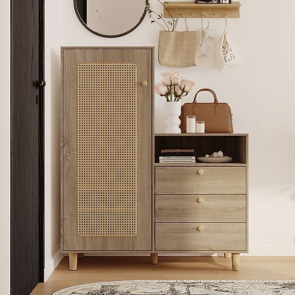 FUFU&GAGA Garderobenständer Garderobenschrank mit Rattantür, Beige, günstig online kaufen