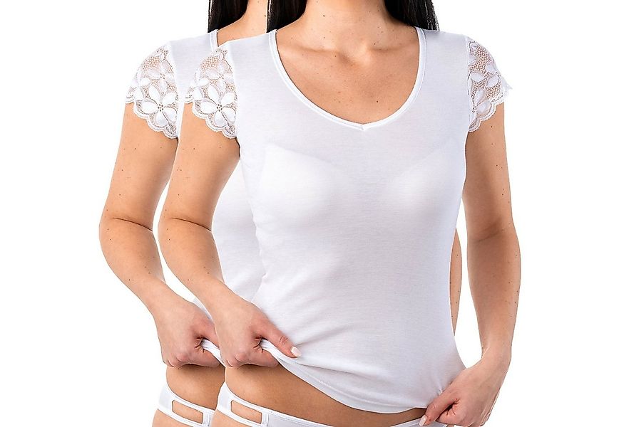 HERMKO Unterziehshirt 1788030 2er Pack Damen Shirt V-Ausschnitt + kurzen Sp günstig online kaufen
