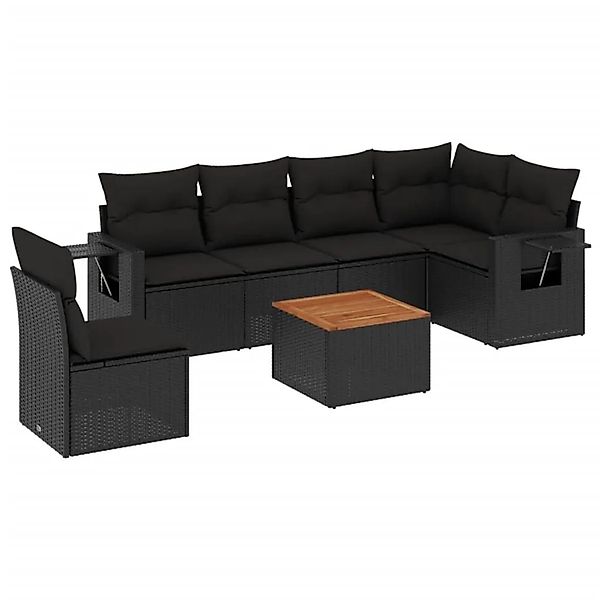 vidaXL 7-Tlg Garten-Sofagarnitur mit Kissen Schwarz Poly Rattan 3224585 günstig online kaufen