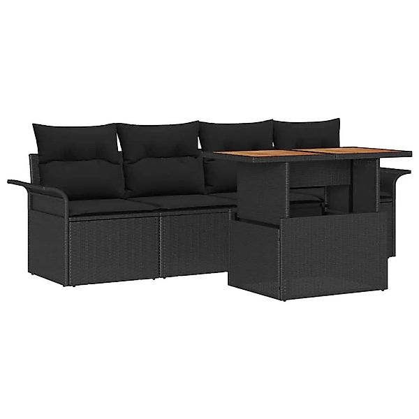 vidaXL Gartensofa-Set mit Kissen 5 Stk Schwarz Poly-Rattan 3349267 günstig online kaufen